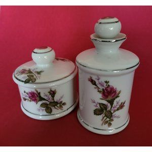 Chase Japan Vintage Ceramic Vanity Jars with Silver Detail Storage Keepsake Box